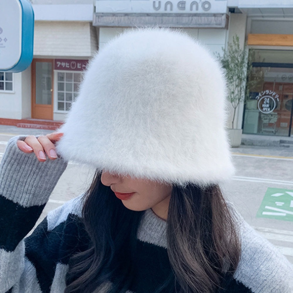 앙고라 버킷햇 니트 여성 벙거지 겨울 방한 모자
